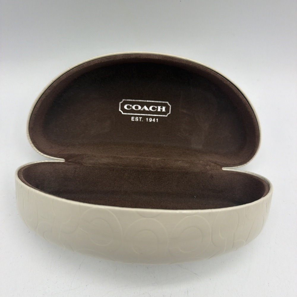 Coach Signature Monogram Eye Glasses Case Cream Clamshell Hard Case